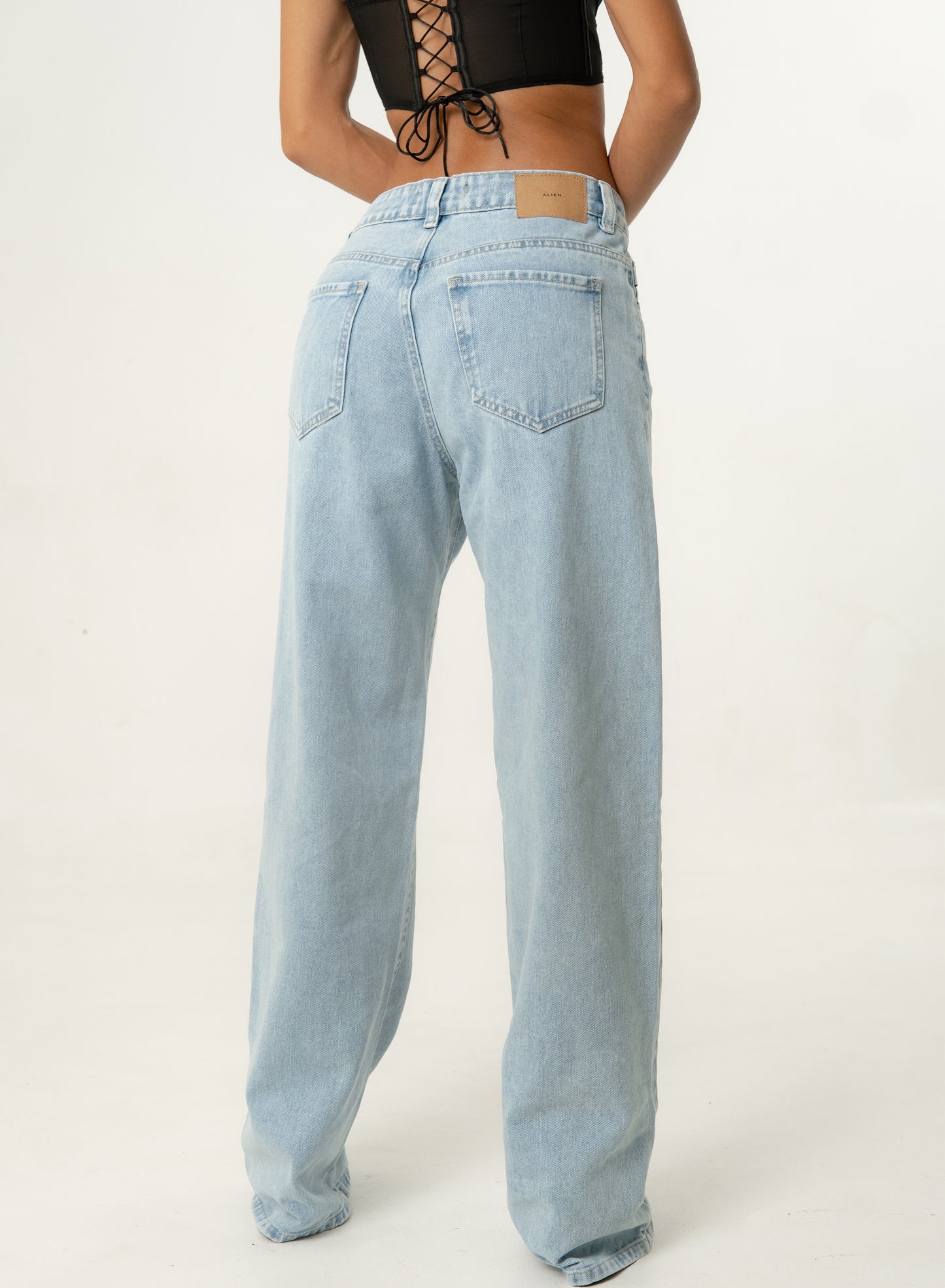 Women's Mid Rise  blue light Straight Jeans