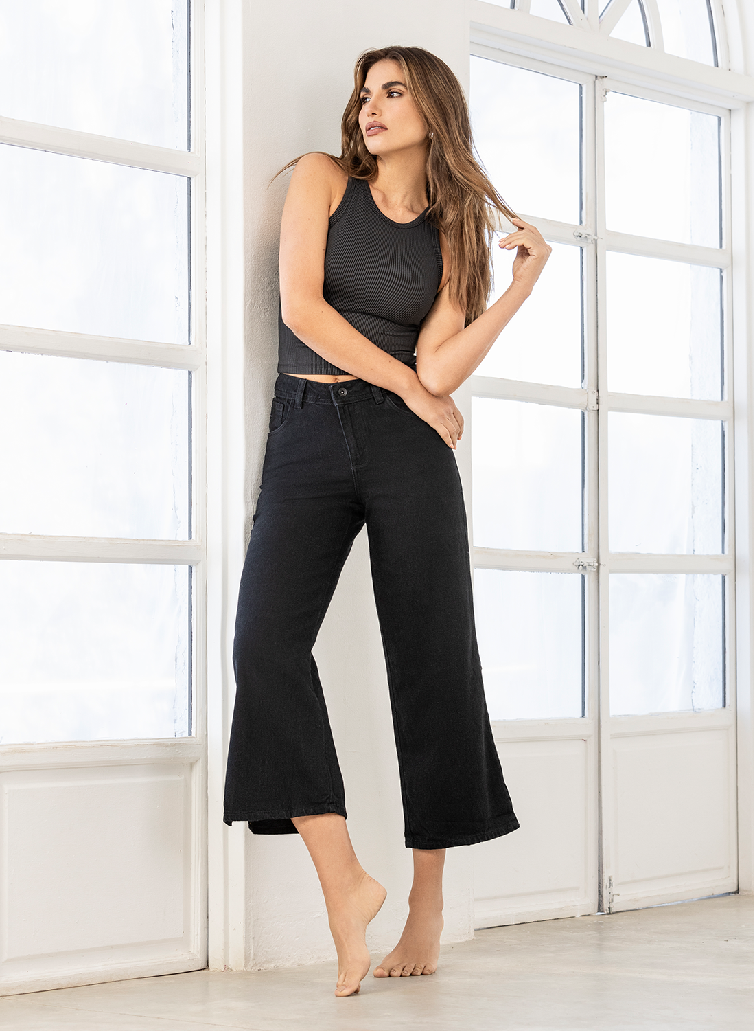 Mid Rise Culotte Jeans