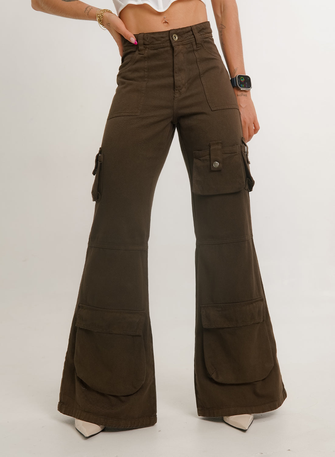 Women's Low Rise Cargo Jeans Chocolate