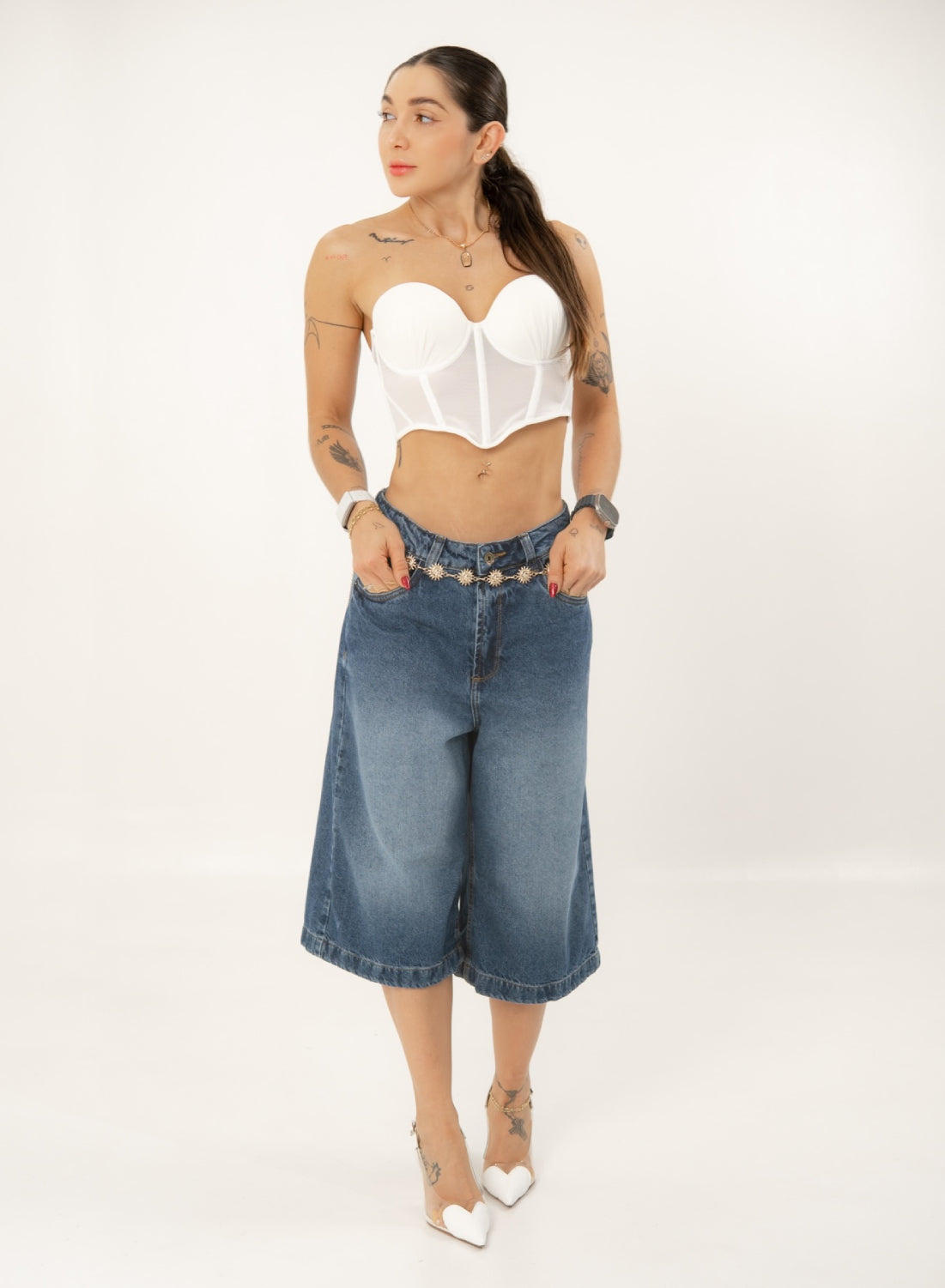 Women's Extra Long Low Rise Relaxed Jorts BLUE ALIEN JEANS