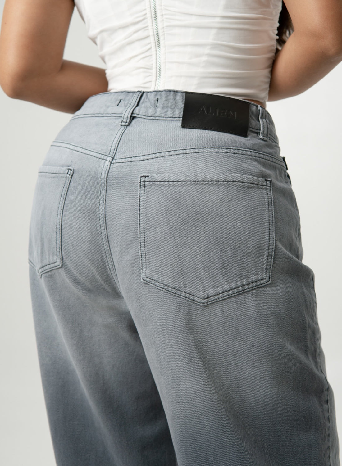 Women's Low Rise GRAY Wide Leg Alien Jeans