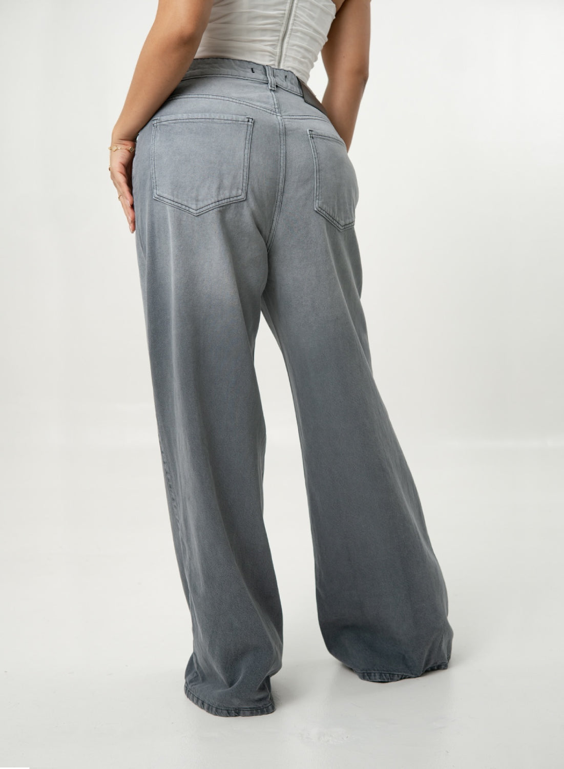 Women's Low Rise GRAY Wide Leg Alien Jeans