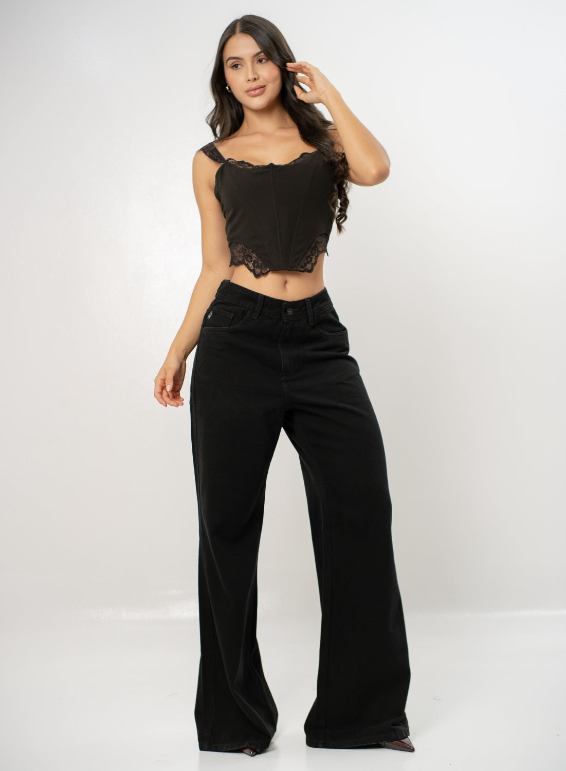 Women's Low Rise Wide Leg  BLACK Jean