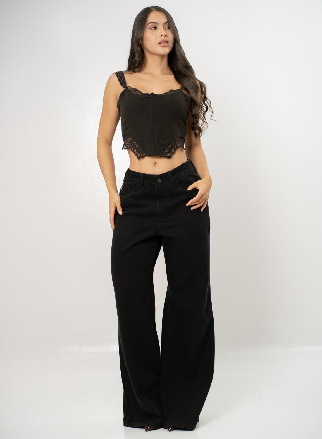 Women's Low Rise Wide Leg  BLACK Jean