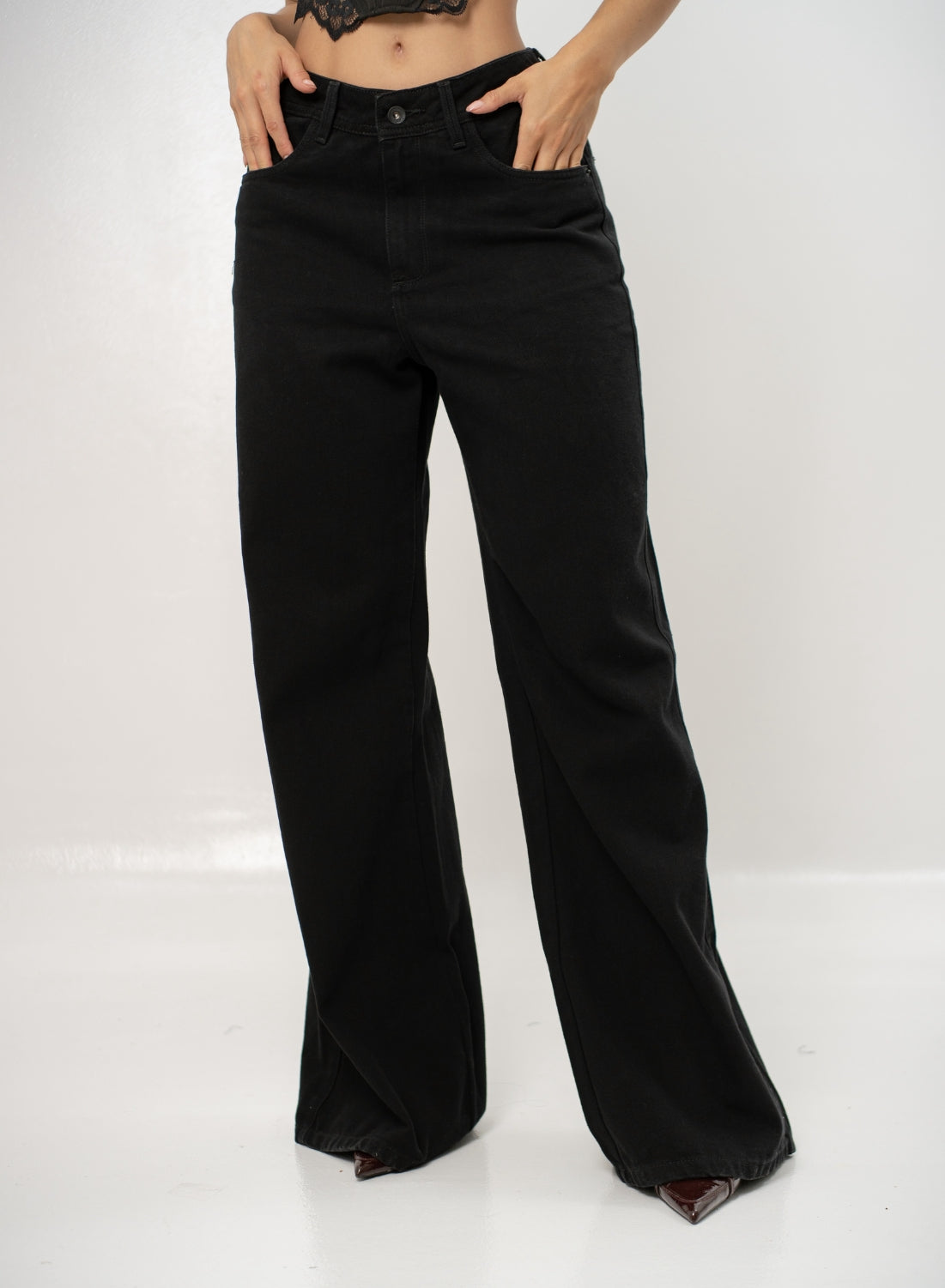 Women's Low Rise Wide Leg  BLACK Jean