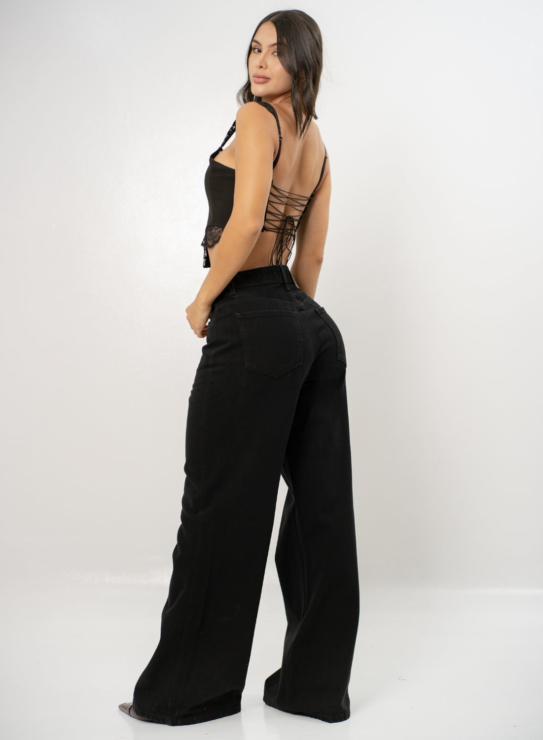 Women's Low Rise Wide Leg  BLACK Jean