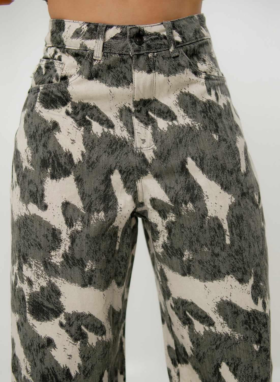 Women's Low Rise Wide Leg Jeans COW Printed
