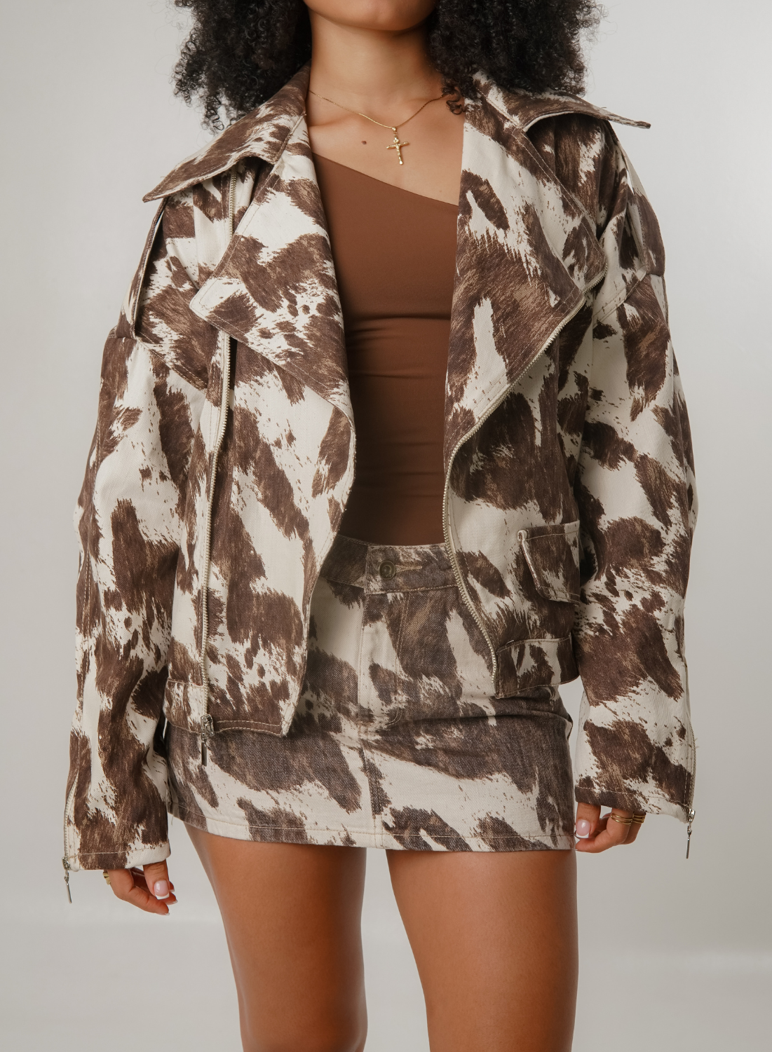 Cow printed- Women's Oversized Denim Jacket alien jeans
