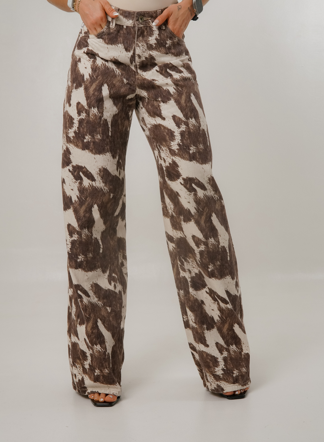 Women's Mid Rise Straight Jeans  cow printed alien jeans