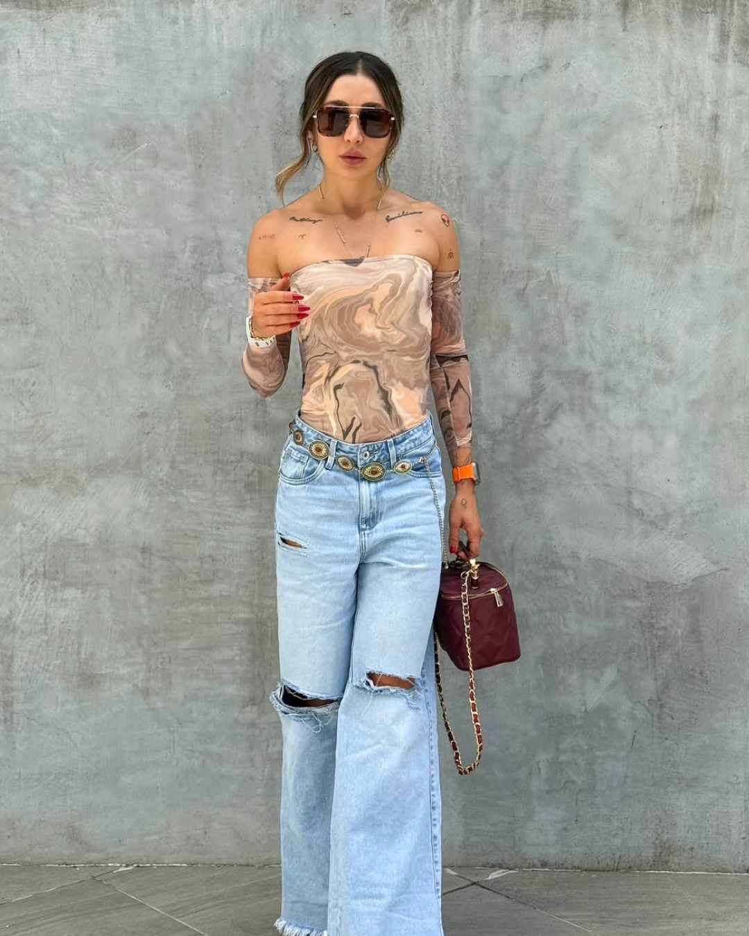 alien jeans wide leg ripped light blue