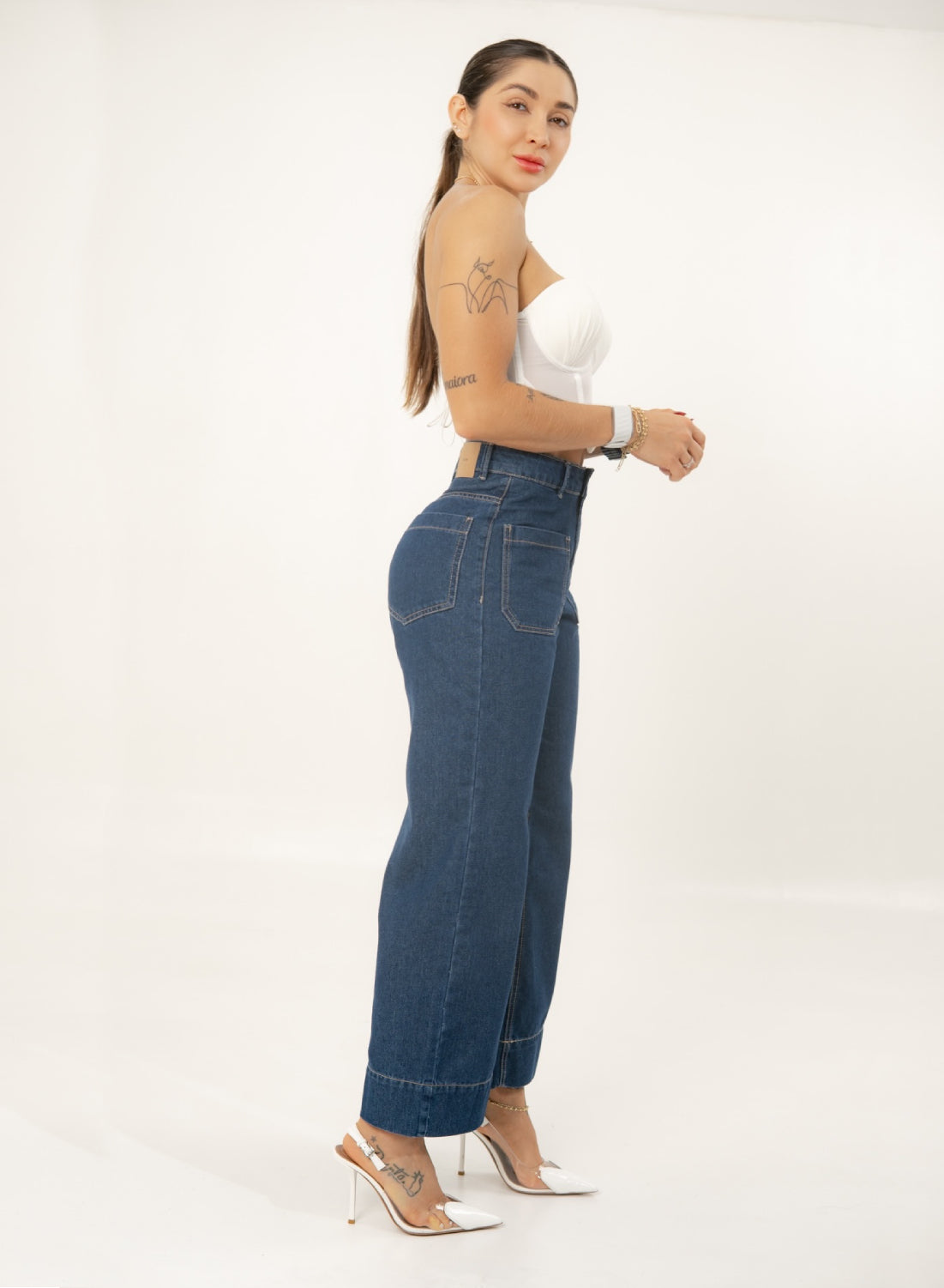 Women's High Rise Straight Cropped Jeans dark blue alien jeans