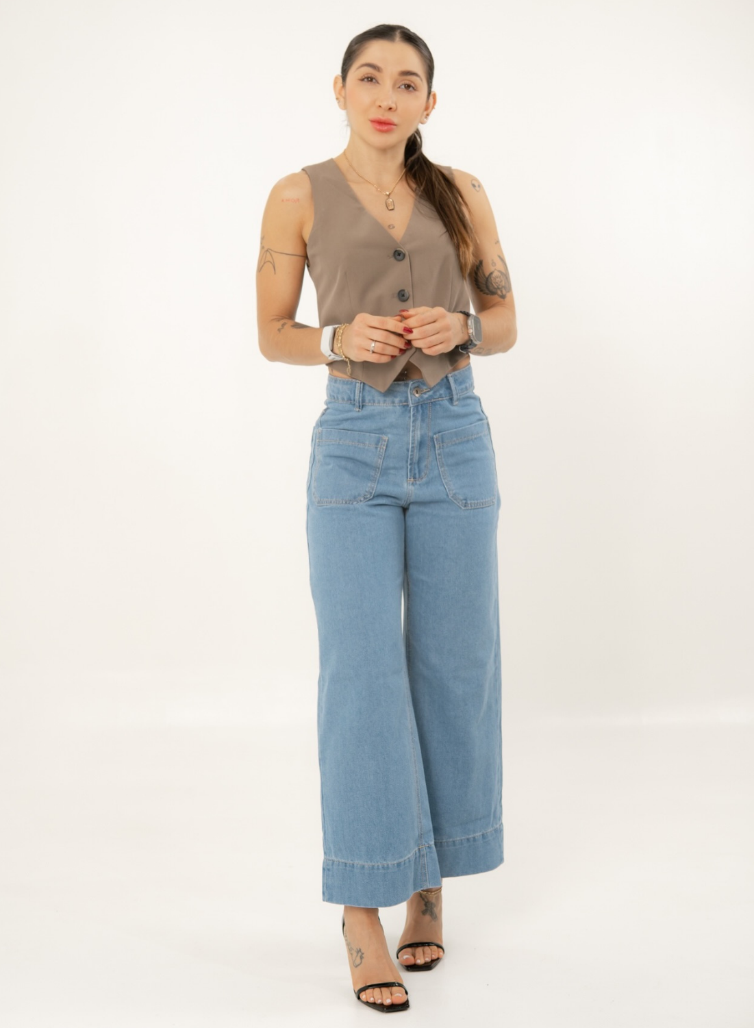 Women's Blue High Rise Straight Cropped Alien Jeans