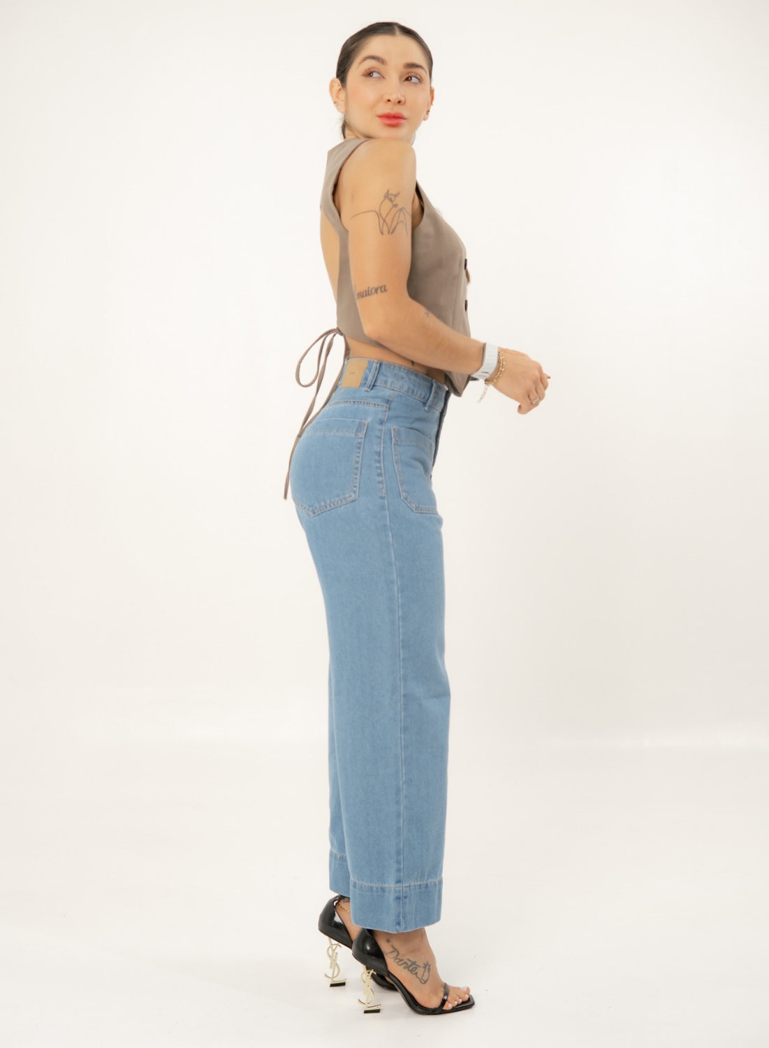 Women's Blue High Rise Straight Cropped Alien Jeans