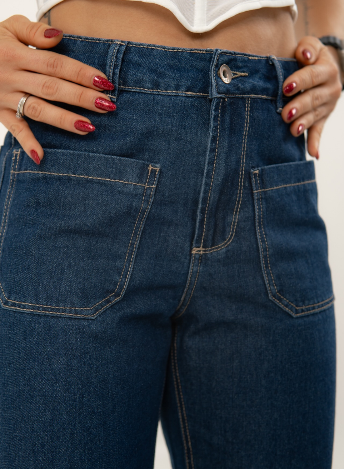 Women's High Rise Straight Cropped Jeans dark blue alien jeans