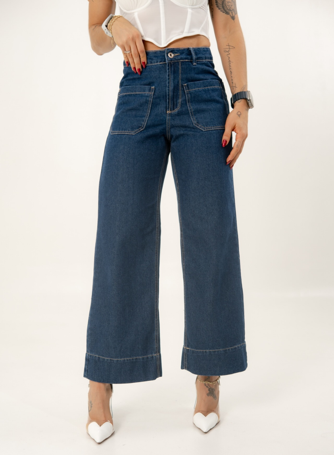 Women's High Rise Straight Cropped Jeans dark blue alien jeans