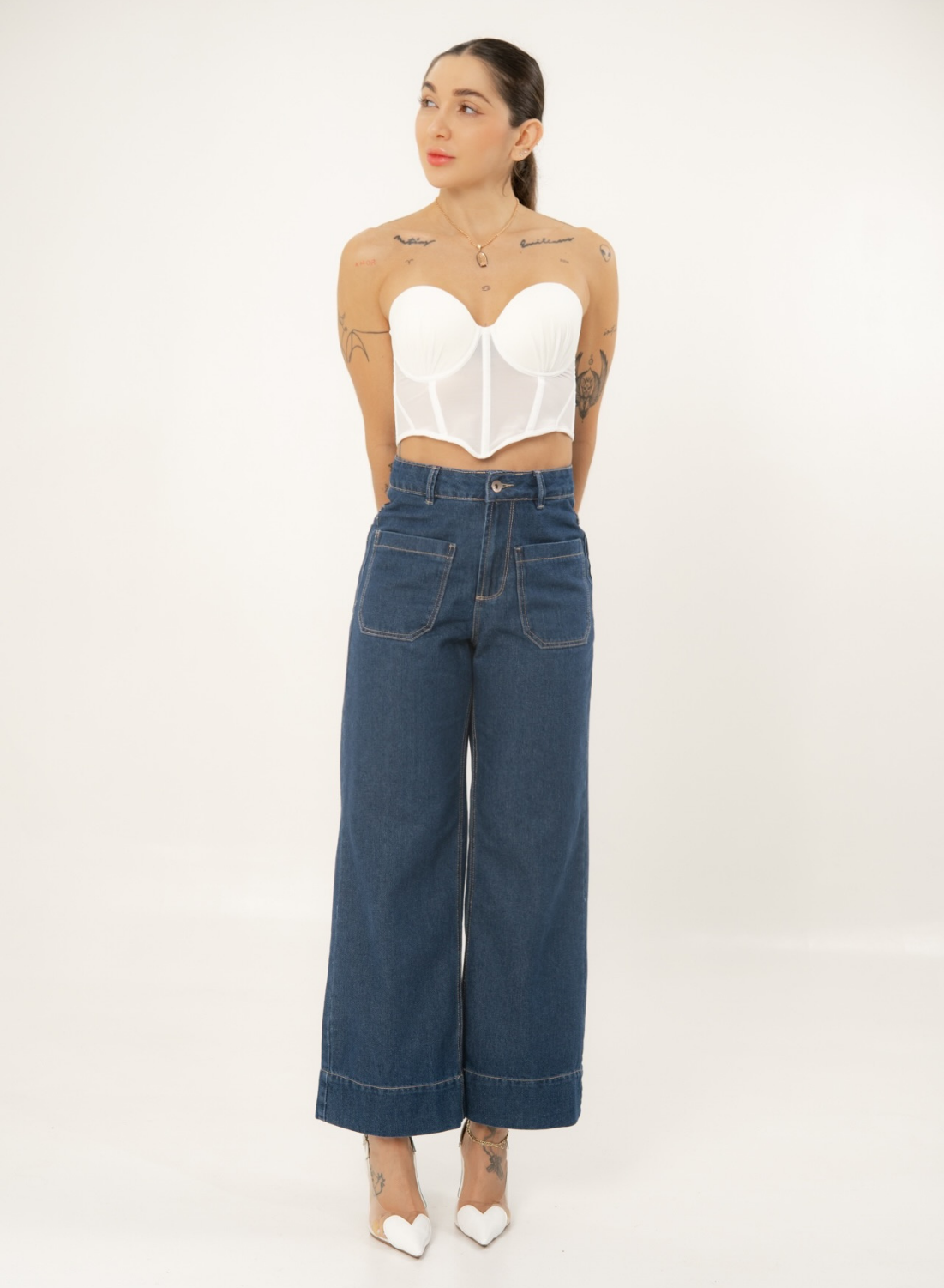 Women's High Rise Straight Cropped Jeans dark blue alien jeans
