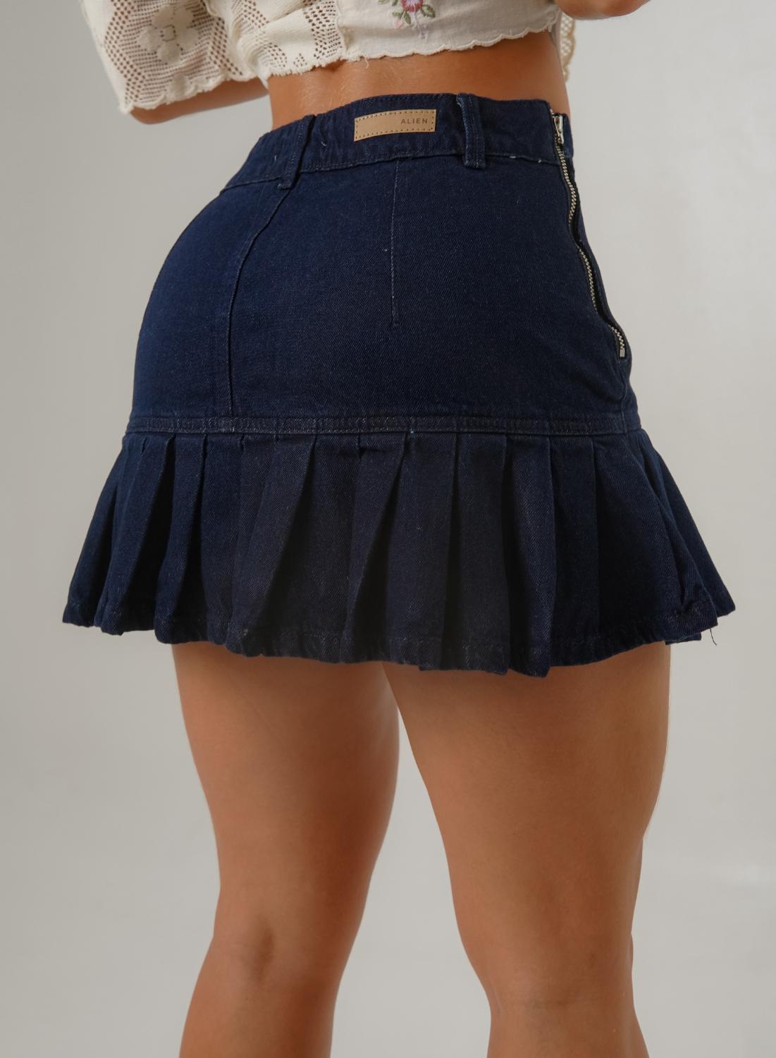 Women's Pleated Denim Mini Skirt Alien Jeans