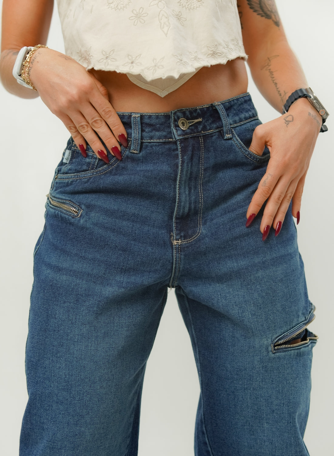 Women's Mid Waist Baggy Dark blue Jeans