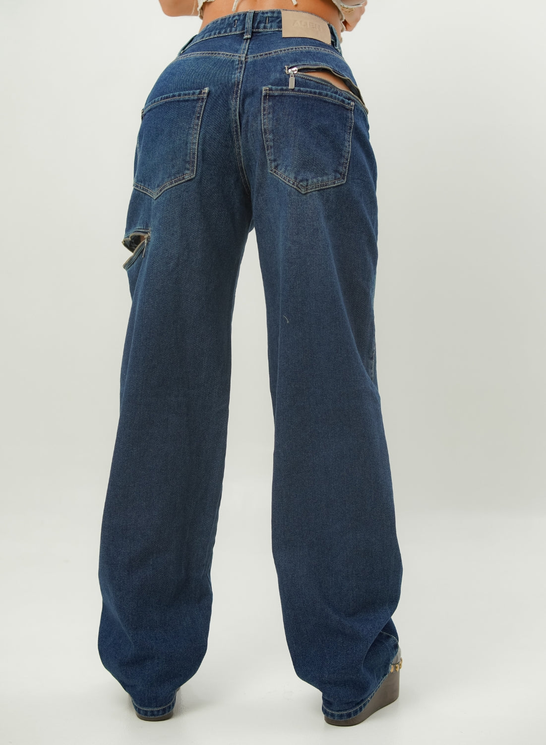 Women's Mid Waist Baggy Dark blue Jeans