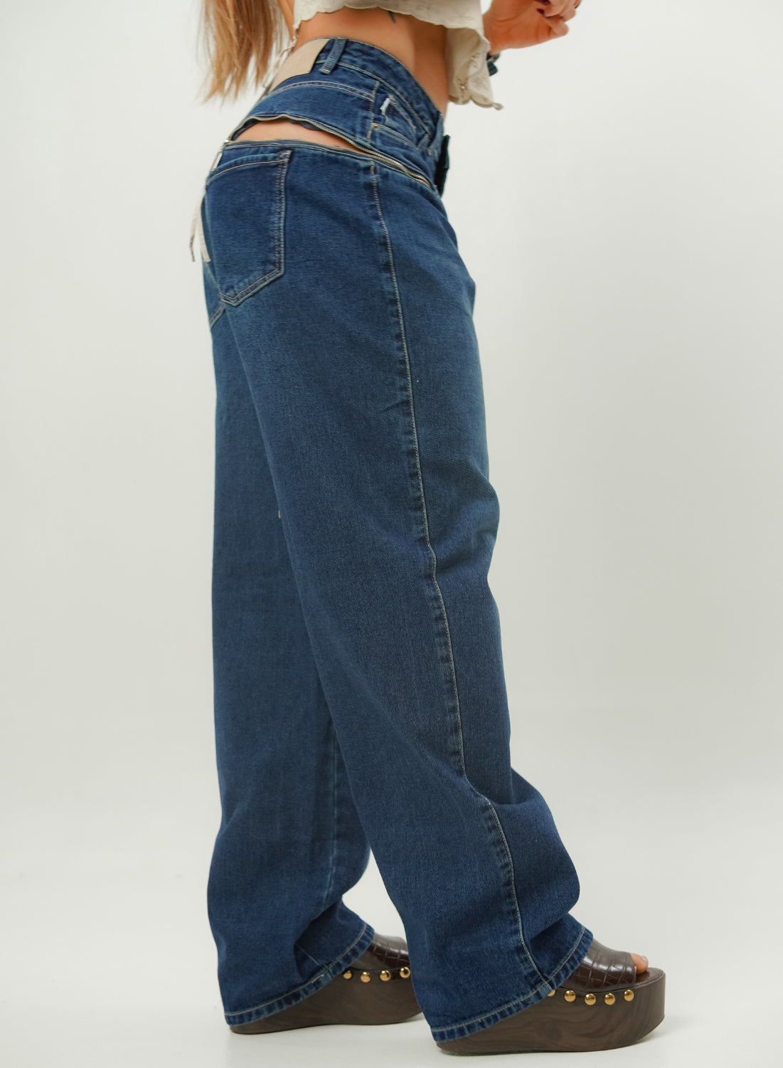 Women's Mid Waist Baggy Dark blue Jeans