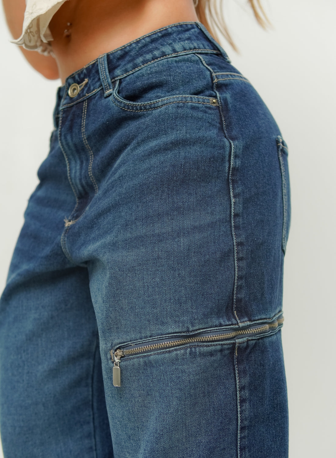Women's Mid Waist Baggy Dark blue Jeans