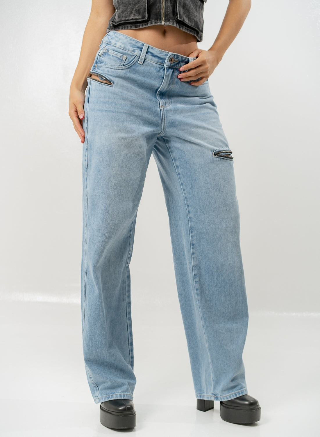 Loki Blue - Women's Mid Waist Baggy Jeans