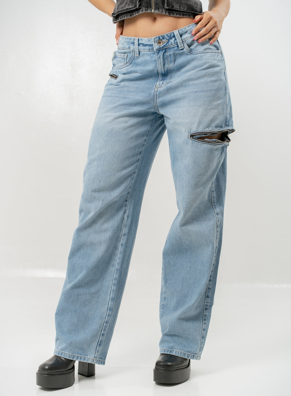 Loki Blue - Women's Mid Waist Baggy Jeans
