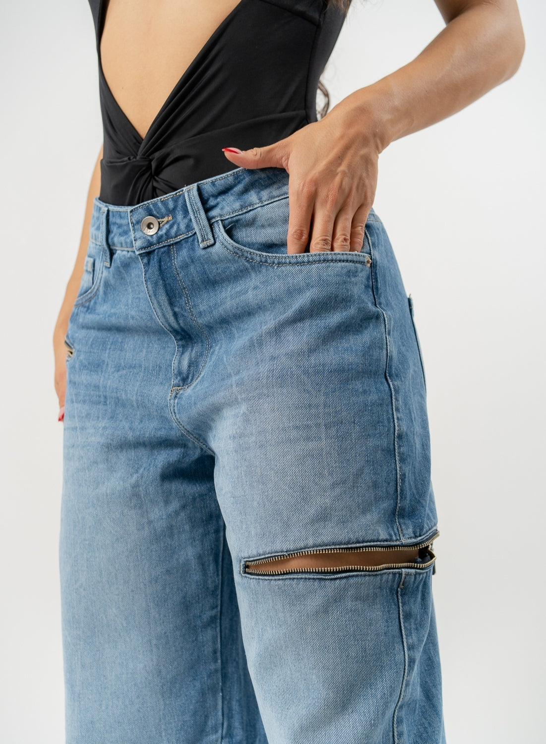 Women's Mid Waist Baggy Jeans mid blue