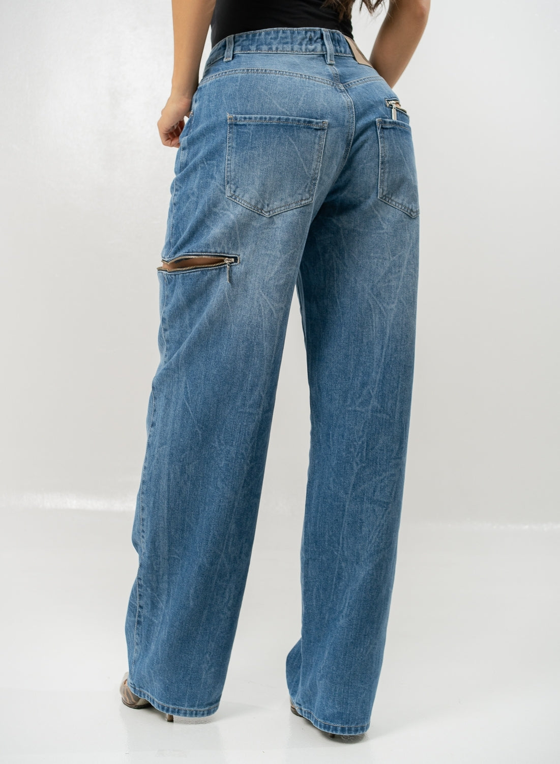 Women's Mid Waist Baggy Jeans mid blue
