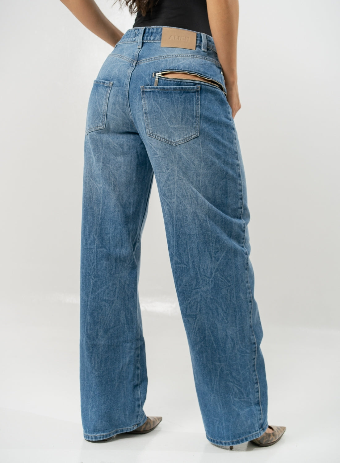 Women's Mid Waist Baggy Jeans mid blue