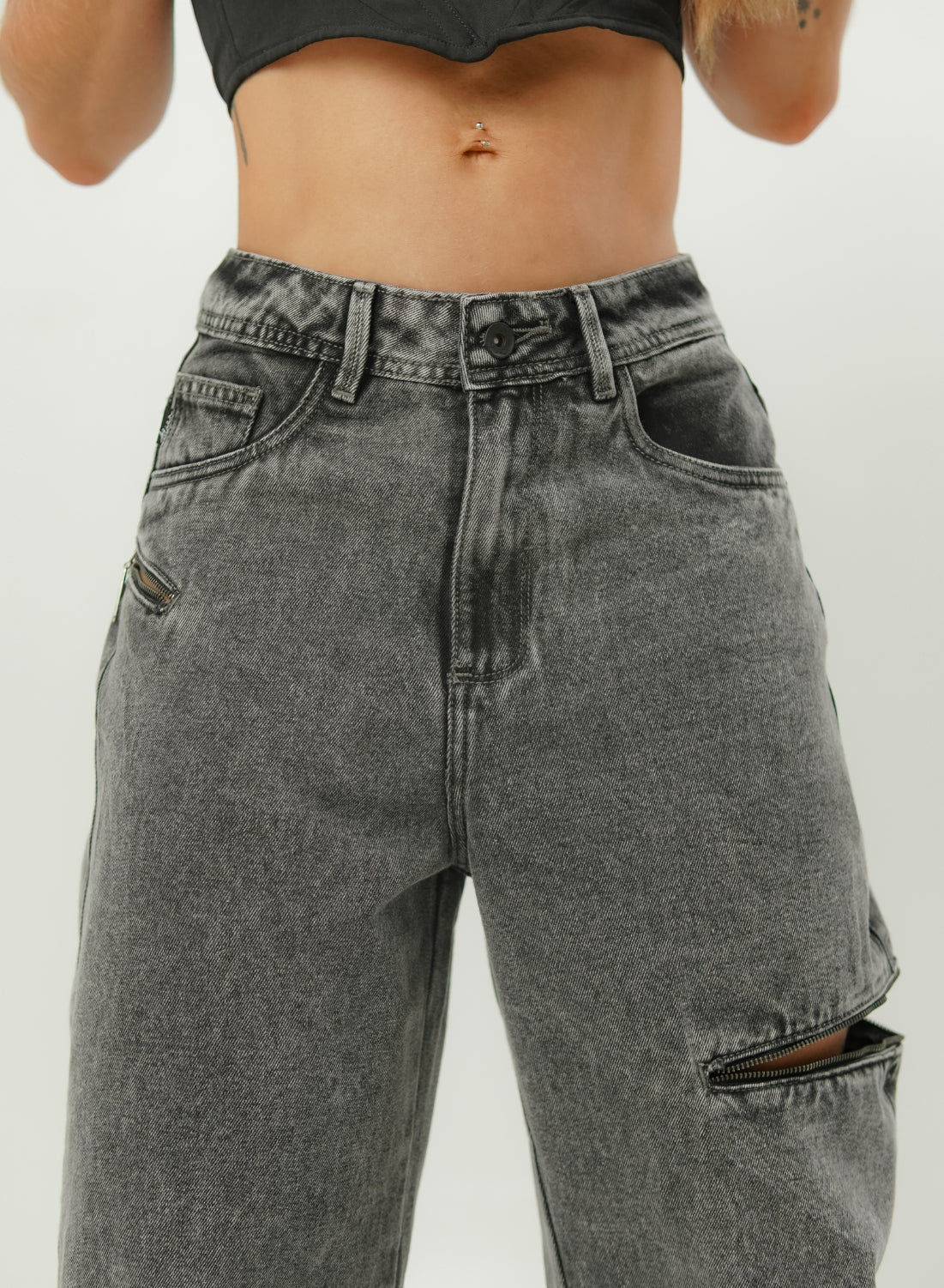 Women's Mid Waist Baggy Gray Alien Jeans
