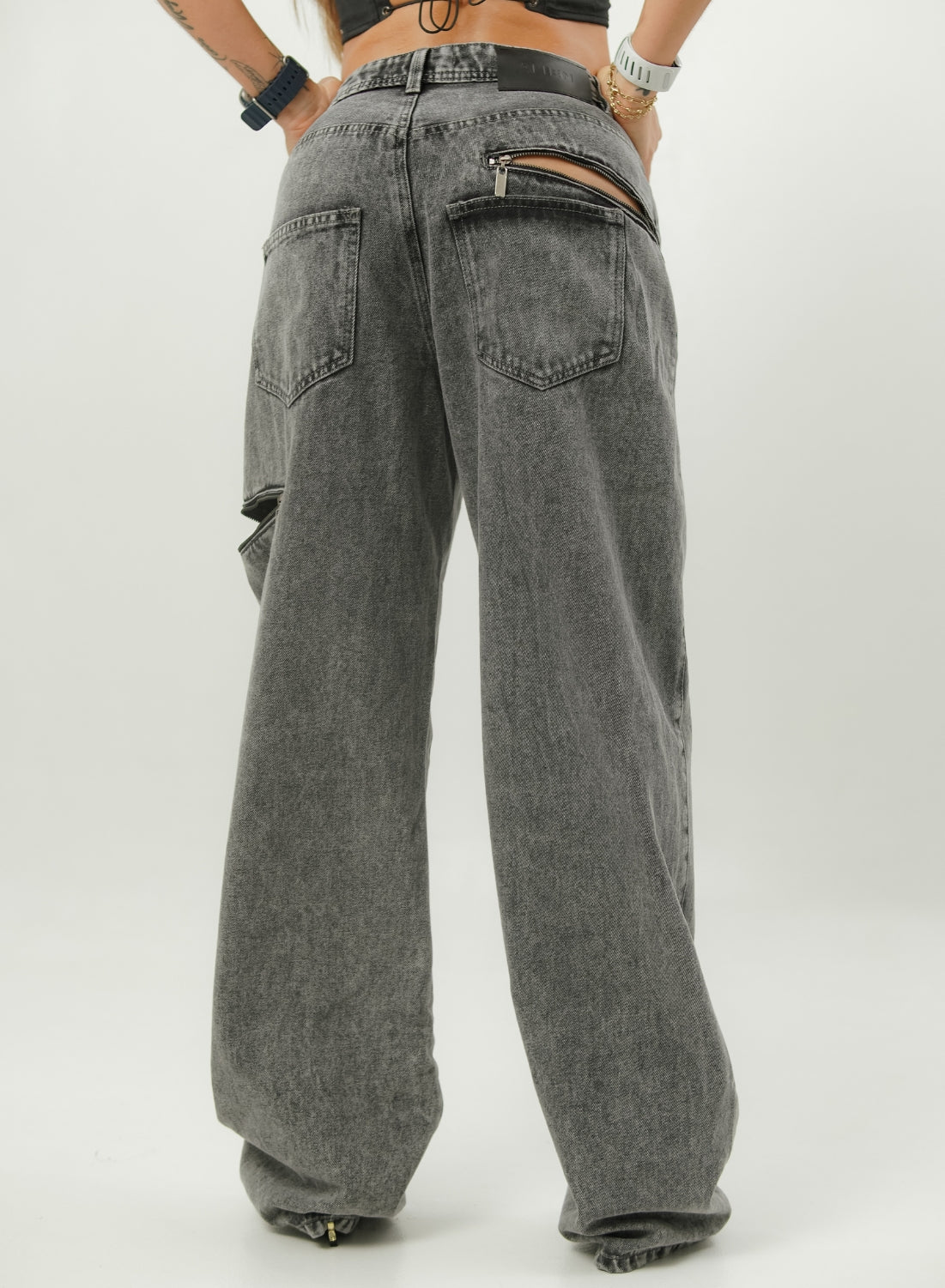 Women's Mid Waist Baggy Gray Alien Jeans