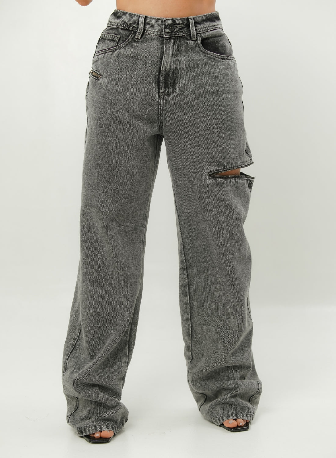 Women's Mid Waist Baggy Gray Alien Jeans