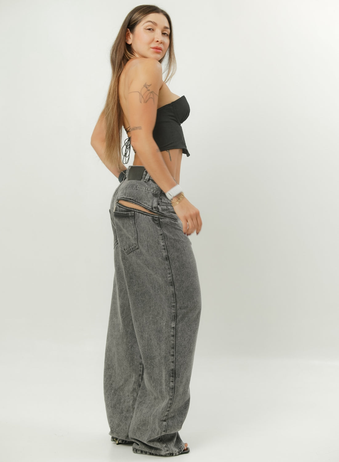 Women's Mid Waist Baggy Gray Alien Jeans