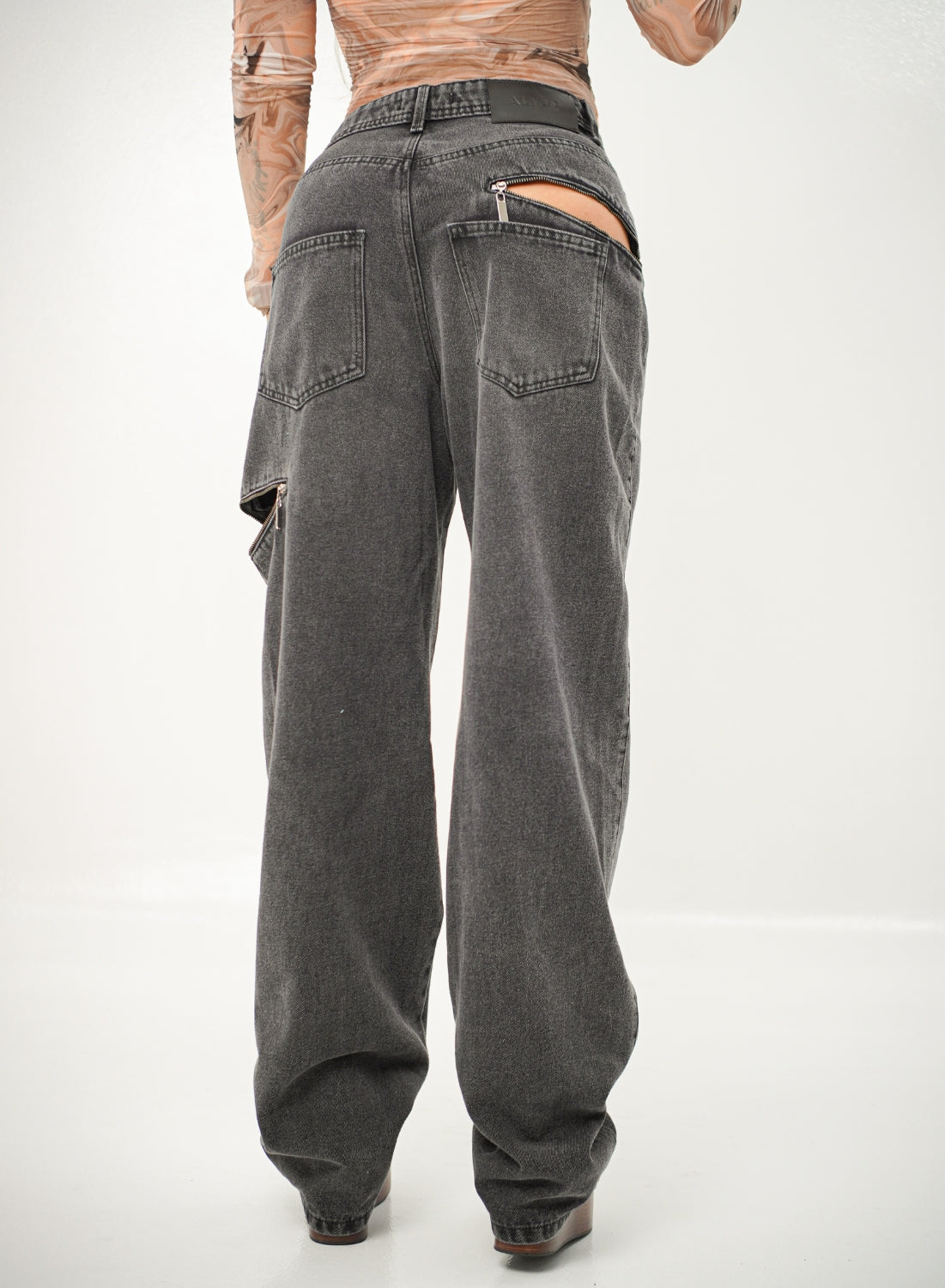 Women's Mid Waist Baggy Alien Jeans Dark Gray