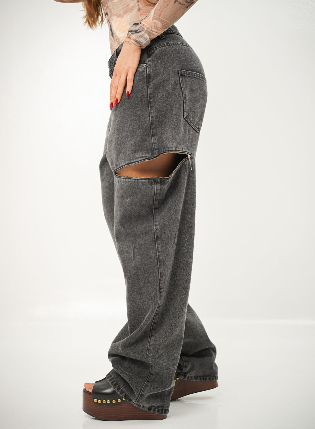 Women's Mid Waist Baggy Alien Jeans Dark Gray