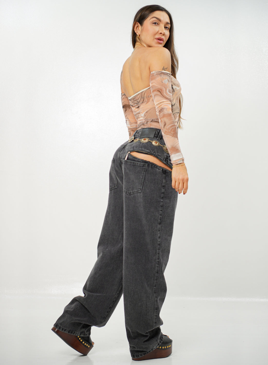 Women's Mid Waist Baggy Alien Jeans Dark Gray