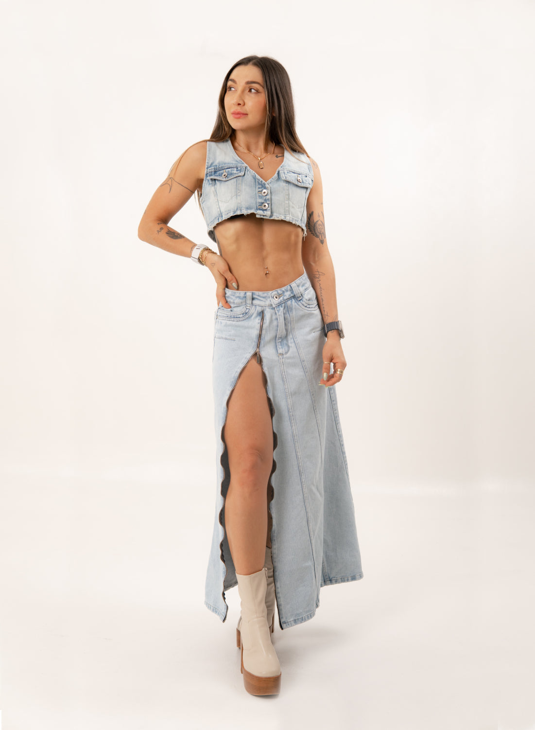 Power - Women's Denim Maxi Skirt
