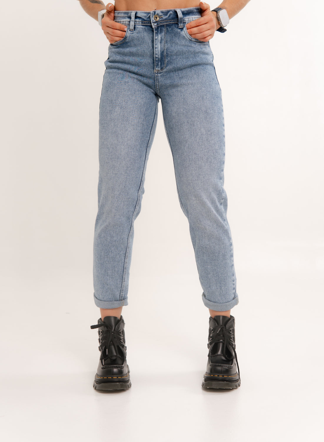 Women's Classic Mid Rise Mom Jeans ALIEN JEANS PUSH UP BLUE