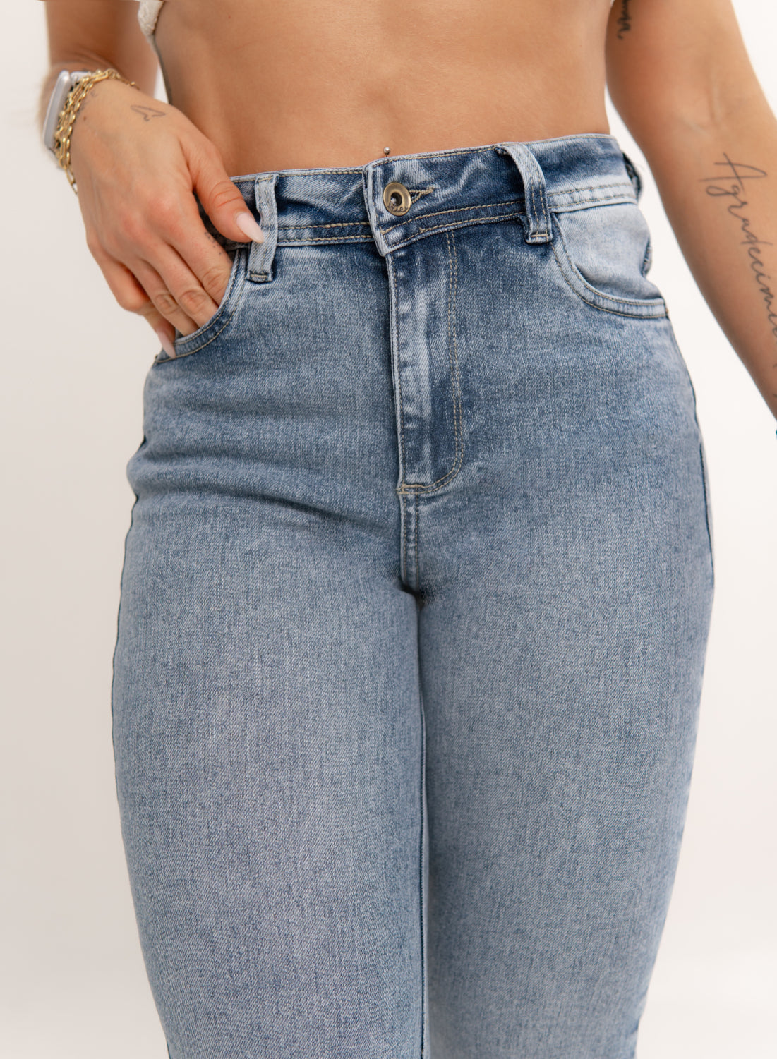 Women's Classic Mid Rise Mom Jeans ALIEN JEANS PUSH UP BLUE