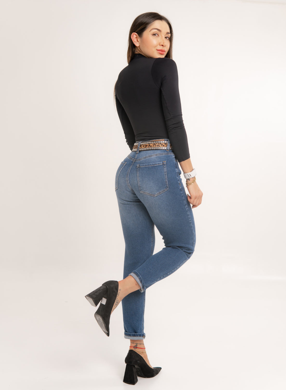 Women's Classic Mid Rise Mom Jeans ALIEN JEANS PUSH UP BLUE
