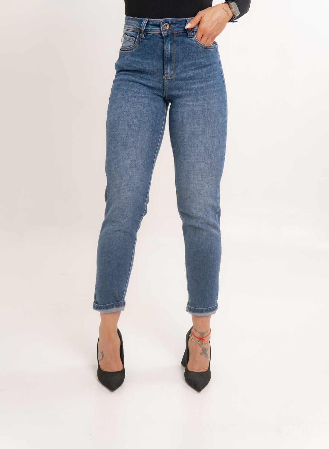 Women's Classic Mid Rise Mom Jeans ALIEN JEANS PUSH UP BLUE
