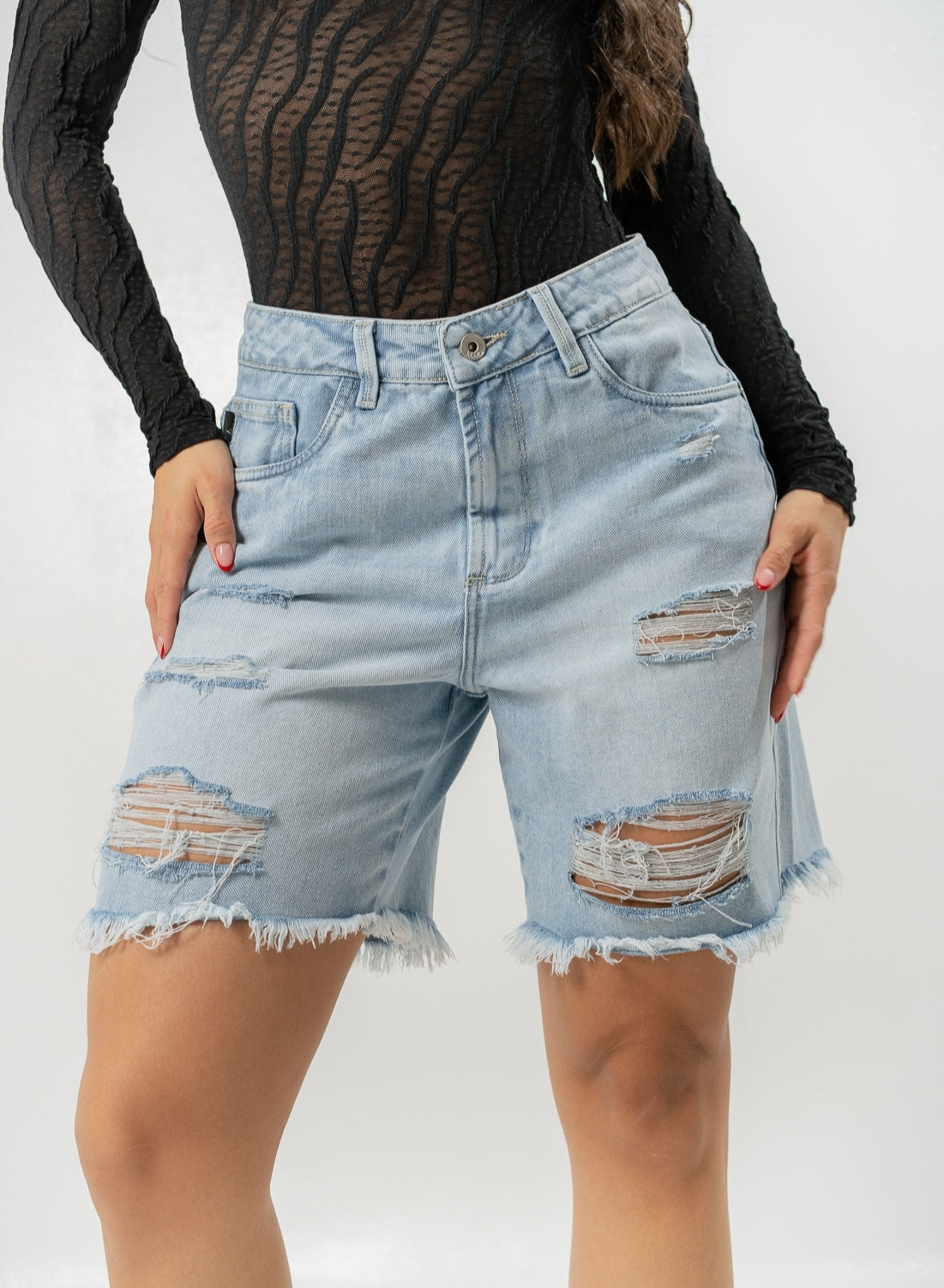 Women's Mid Rise Jorts Distressed and Ripped ALIEN JEANS