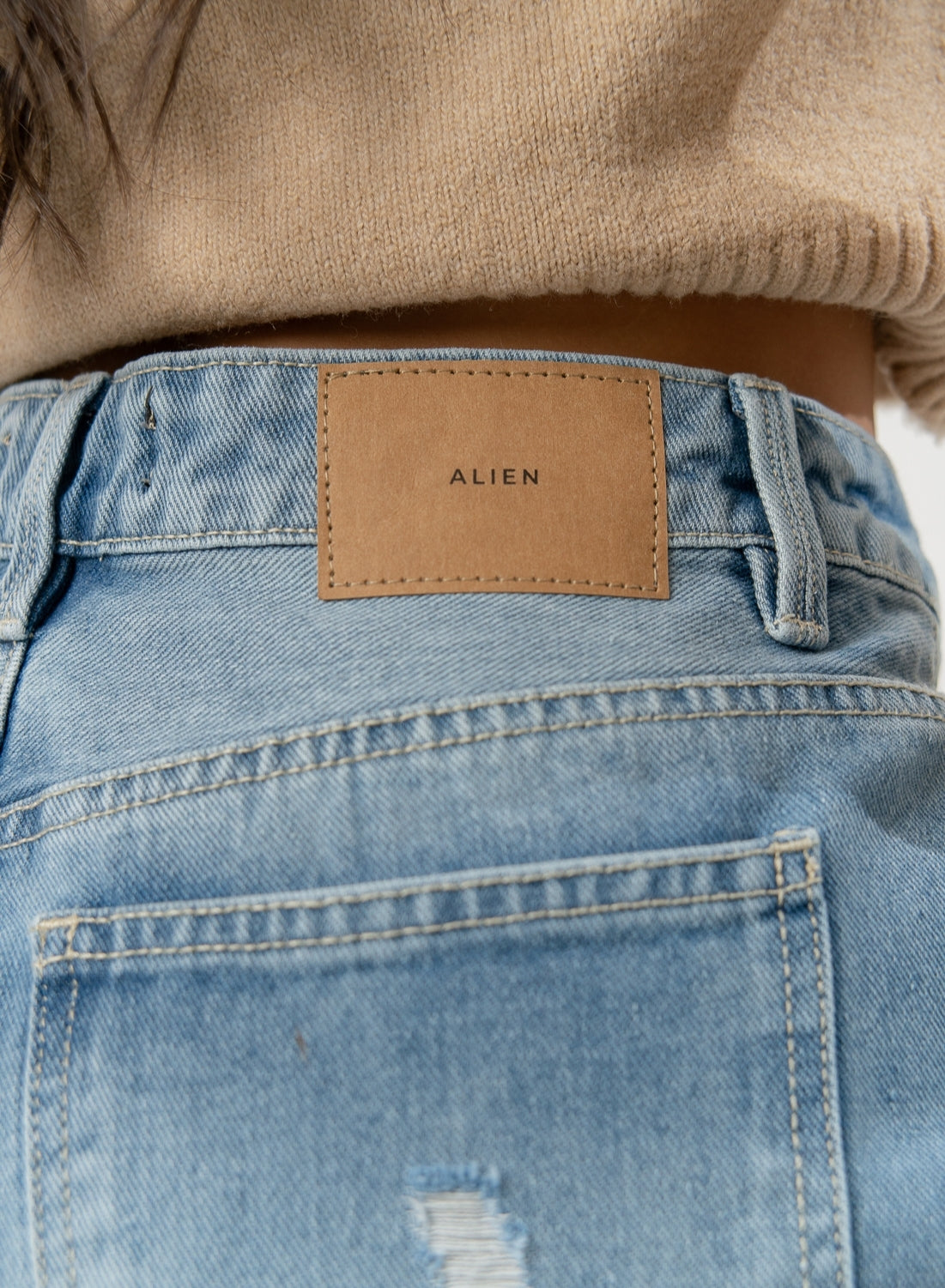Women's Mid Rise Jorts MID BLUE ALIEN JEANS distreseed and ripped