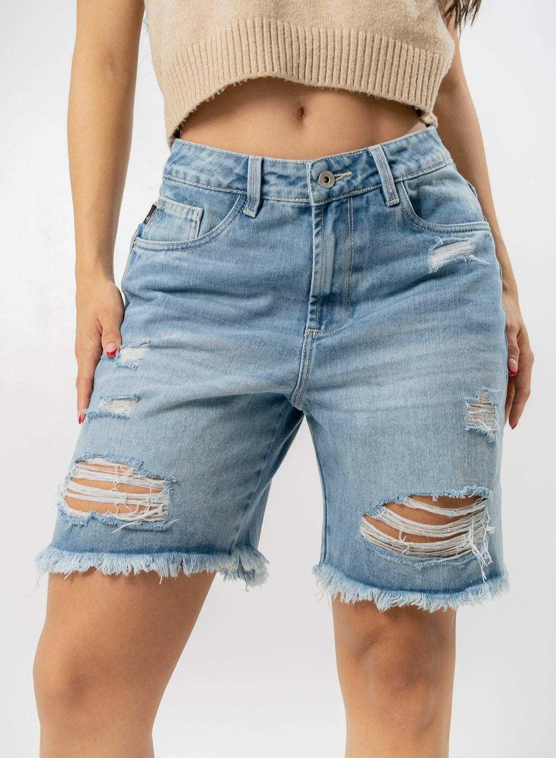 Women's Mid Rise Jorts MID BLUE ALIEN JEANS distreseed and ripped