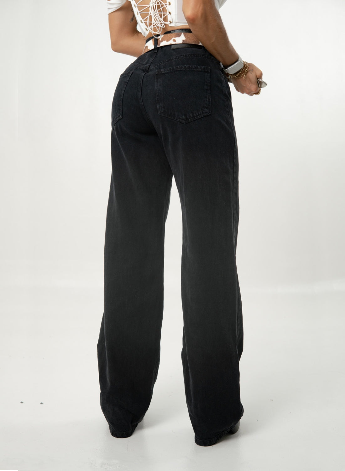 Women's Mid Waist Straight ALIEN Black Jeans