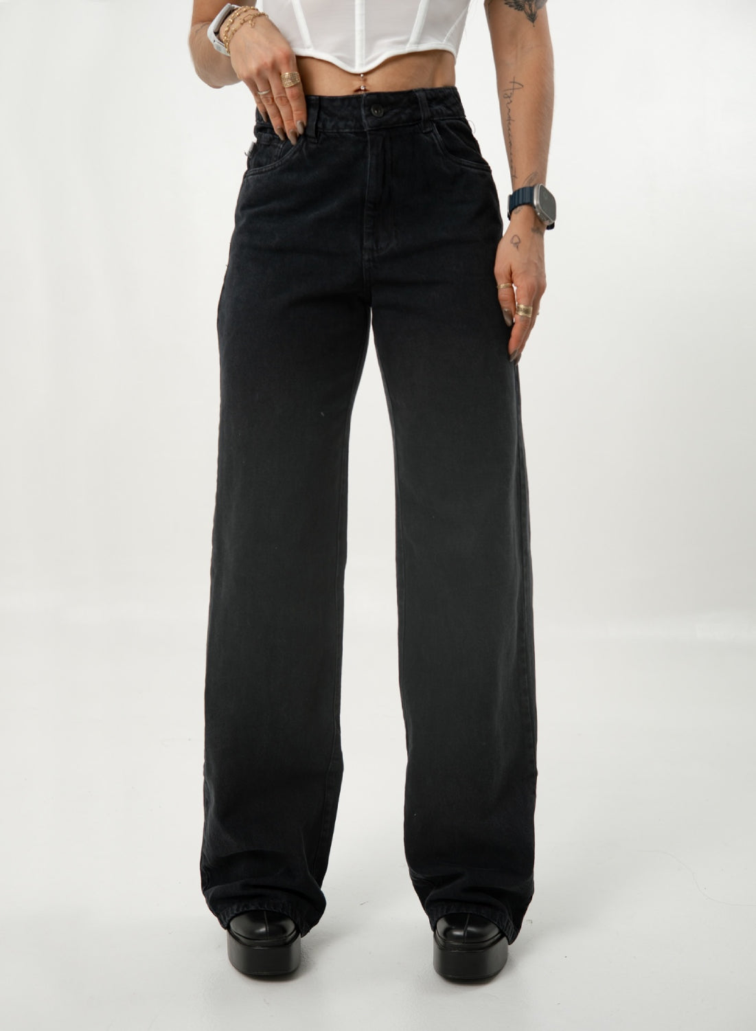 Women's Mid Waist Straight ALIEN Black Jeans