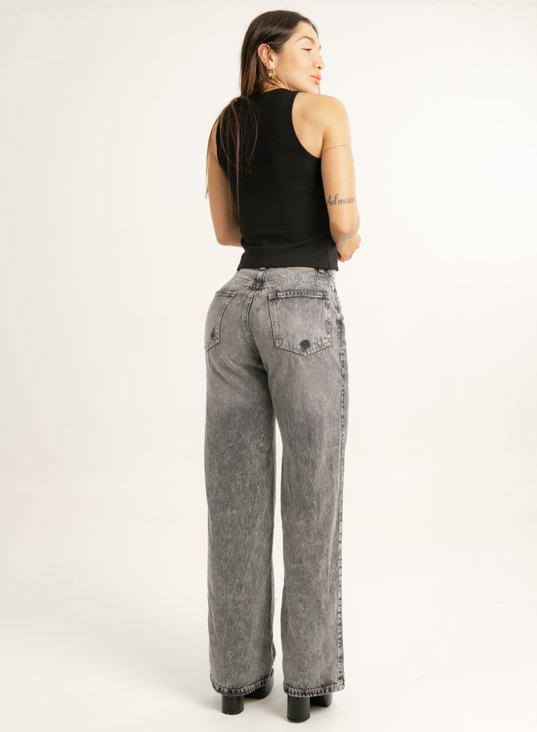 Women's Mid Waist Straight Gray Alien Jeans
