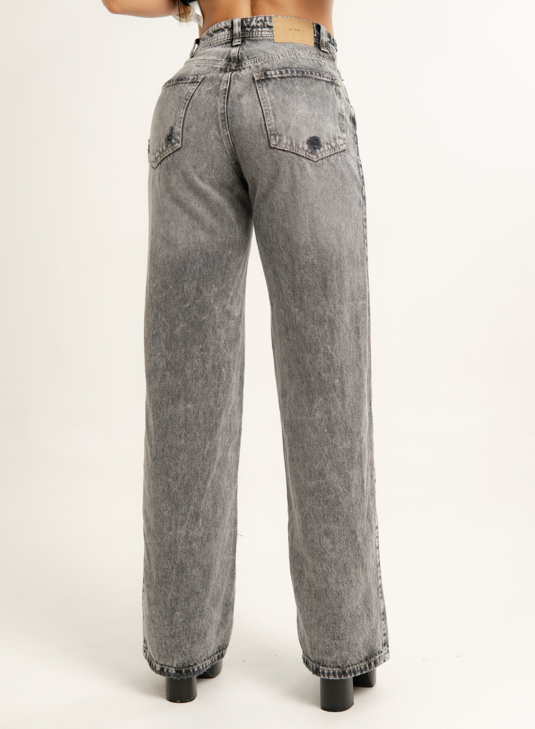 Women's Mid Waist Straight Gray Alien Jeans