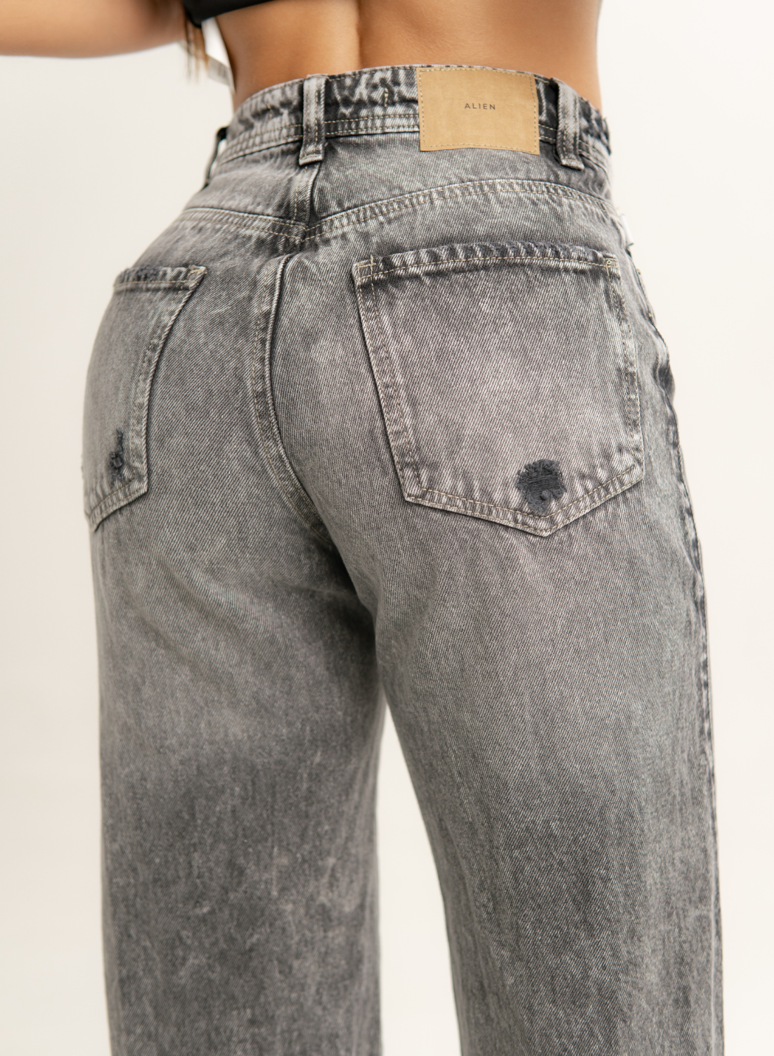 Women's Mid Waist Straight Gray Alien Jeans